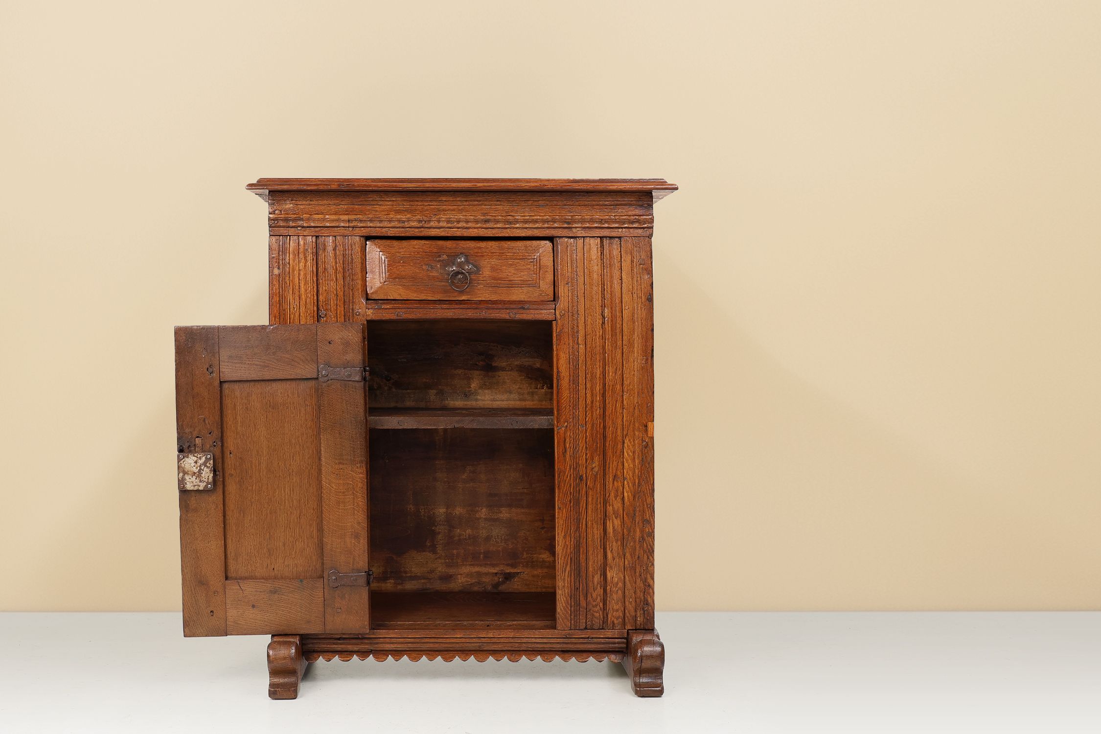 16th Century Belgian hand carved single door cabinet in full oakthumbnail